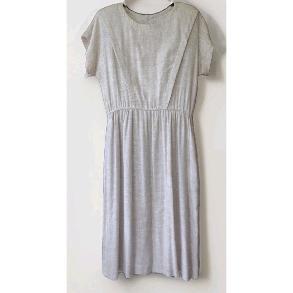 Vintage 50s Lanz Originals Dress Rayon Flax Blend Button Back Cottagecore Folk M